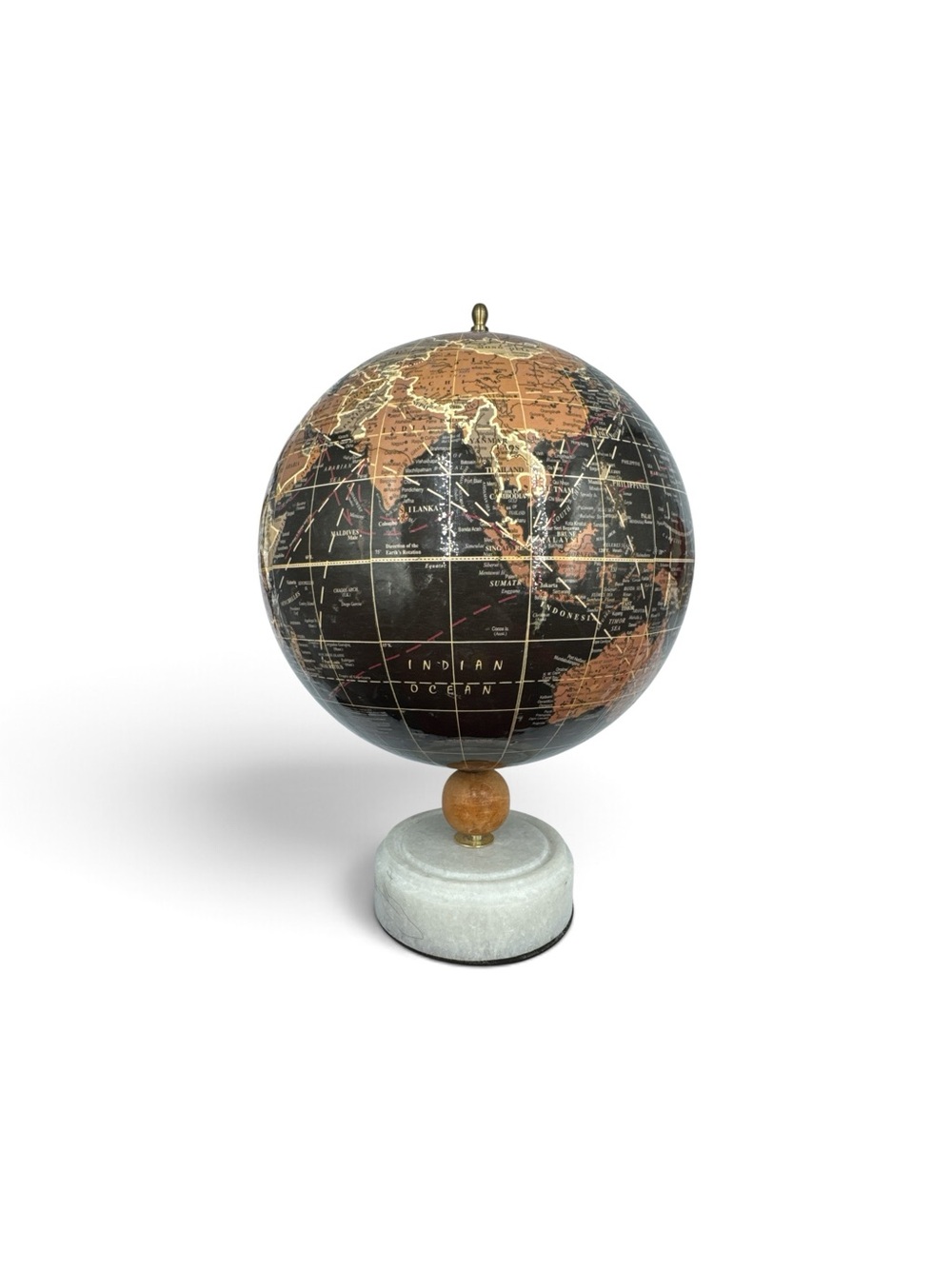 Vintage Black & Gold World Globe Marble Base 13” Desk Decor Damaged